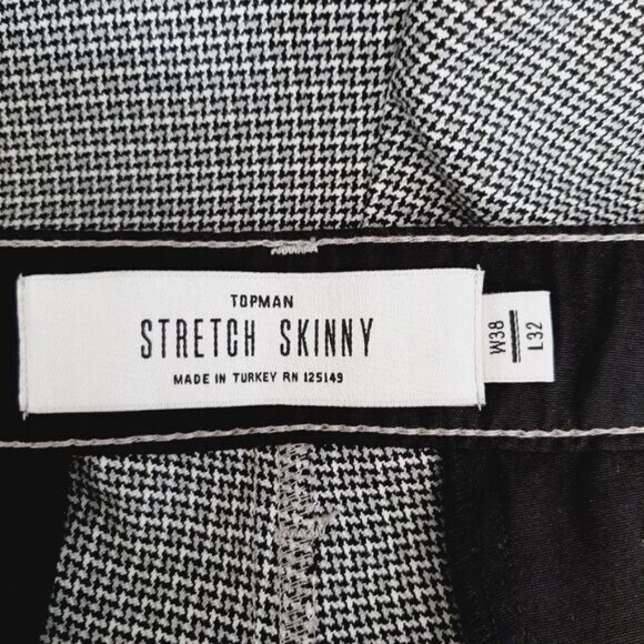 TOPMAN Stretch Skinny Button Fly Trousers Grey Geometric Pattern Men's Sz 38 - Picture 10 of 11